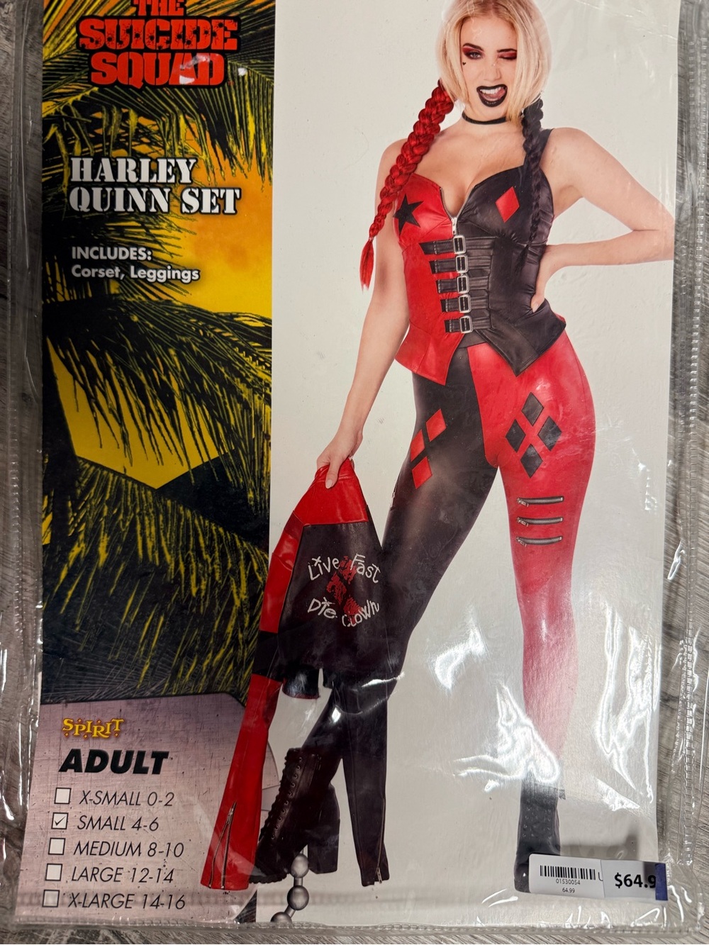 Spirit Harley Quinn Costume Set - Red & Black Corset & Leggings
